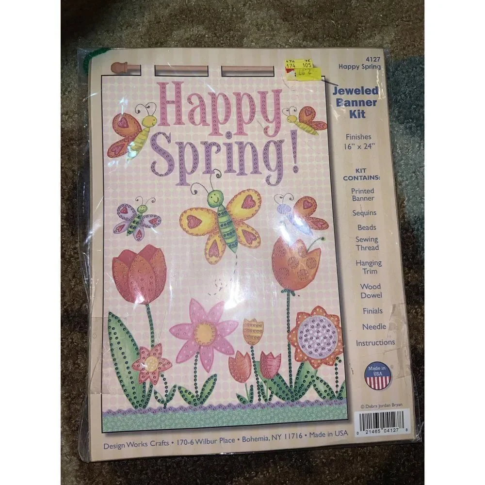 Happy Spring Banner Kit Floral‎ Butterflies Wall Decoration Craft embroidery